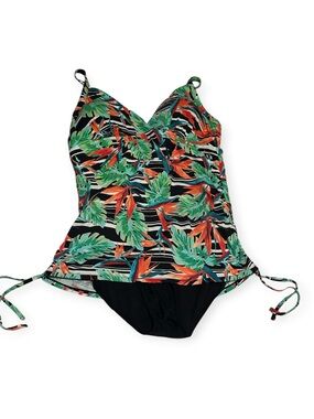 St. John's Bay Tropical Leaf Tankini One-Piece in Green & Orange Size 20 Wide